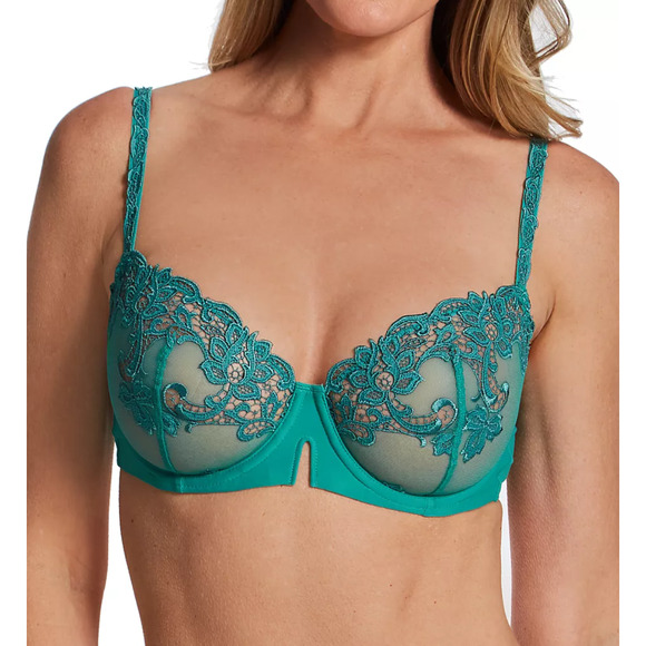 Simone Perele Women Saga Embroidered Demi Cup Bra Garden Green Size 34B